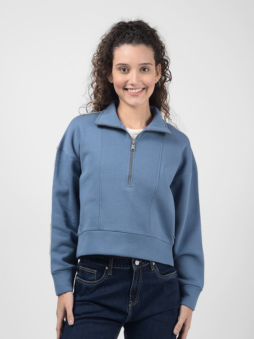 Numero Uno Women Blue Half-Zip Sweatshirt